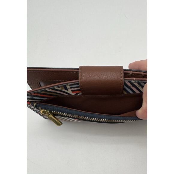 Fossil Madison Slim Clutch Wallet Geometric Red Blue Brown Leather - Picture 6 of 7